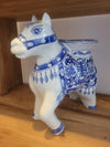 Chinese-Style Blue & White Ceramic Plant Stand Shaped Like Donkey