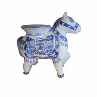 Chinese-Style Blue & White Ceramic Plant Stand Shaped Like Donkey