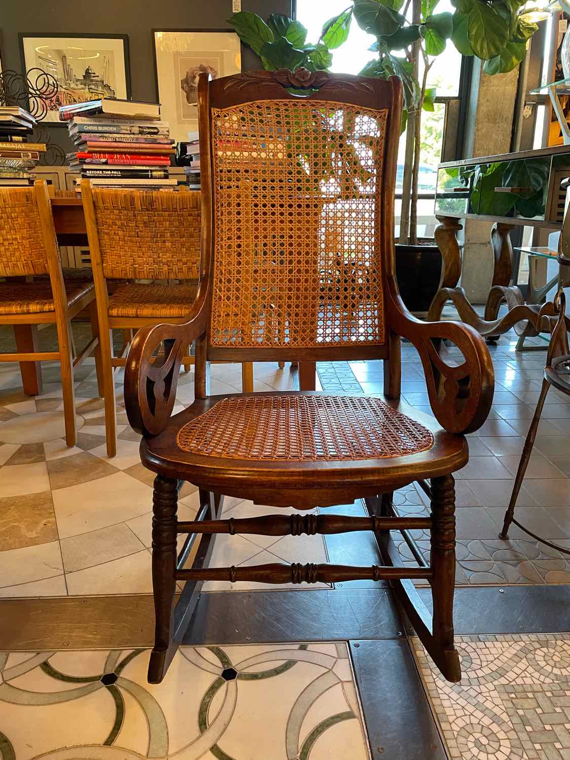 Vintage Wood Cane Back Rocking Chair