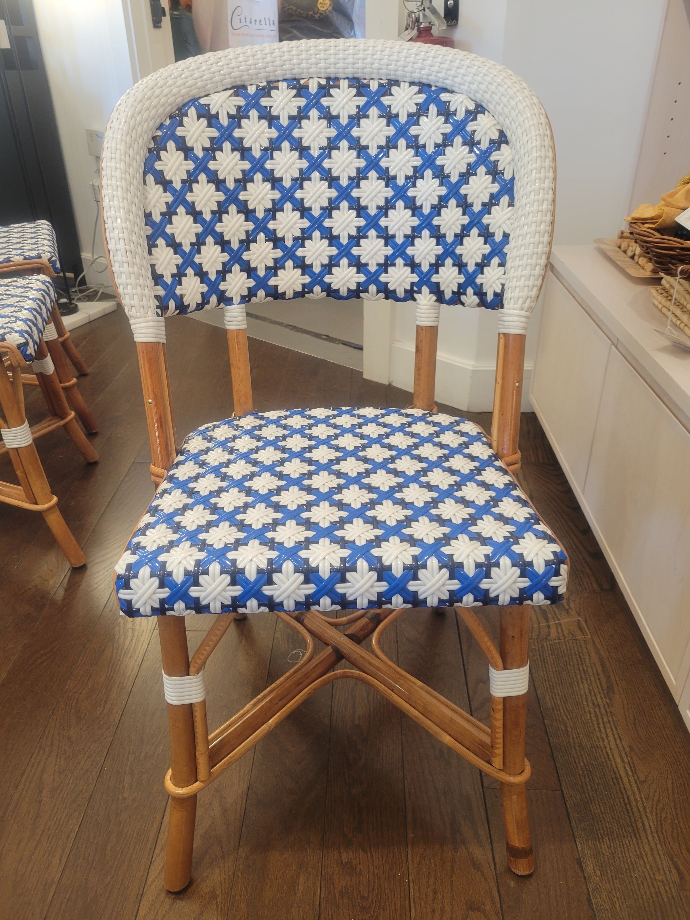 SET of 3 Blue & White Wicker Side Chairs by Maison Drucker