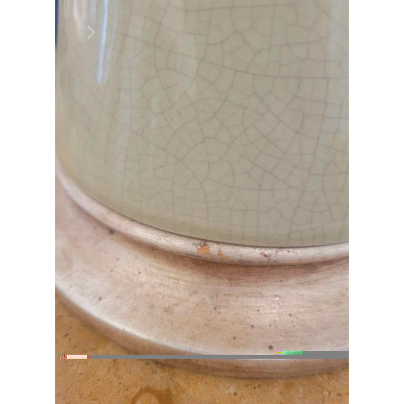 Vintage Italian Crackling Sage Green Ceramic Table Lamp w/ Shade