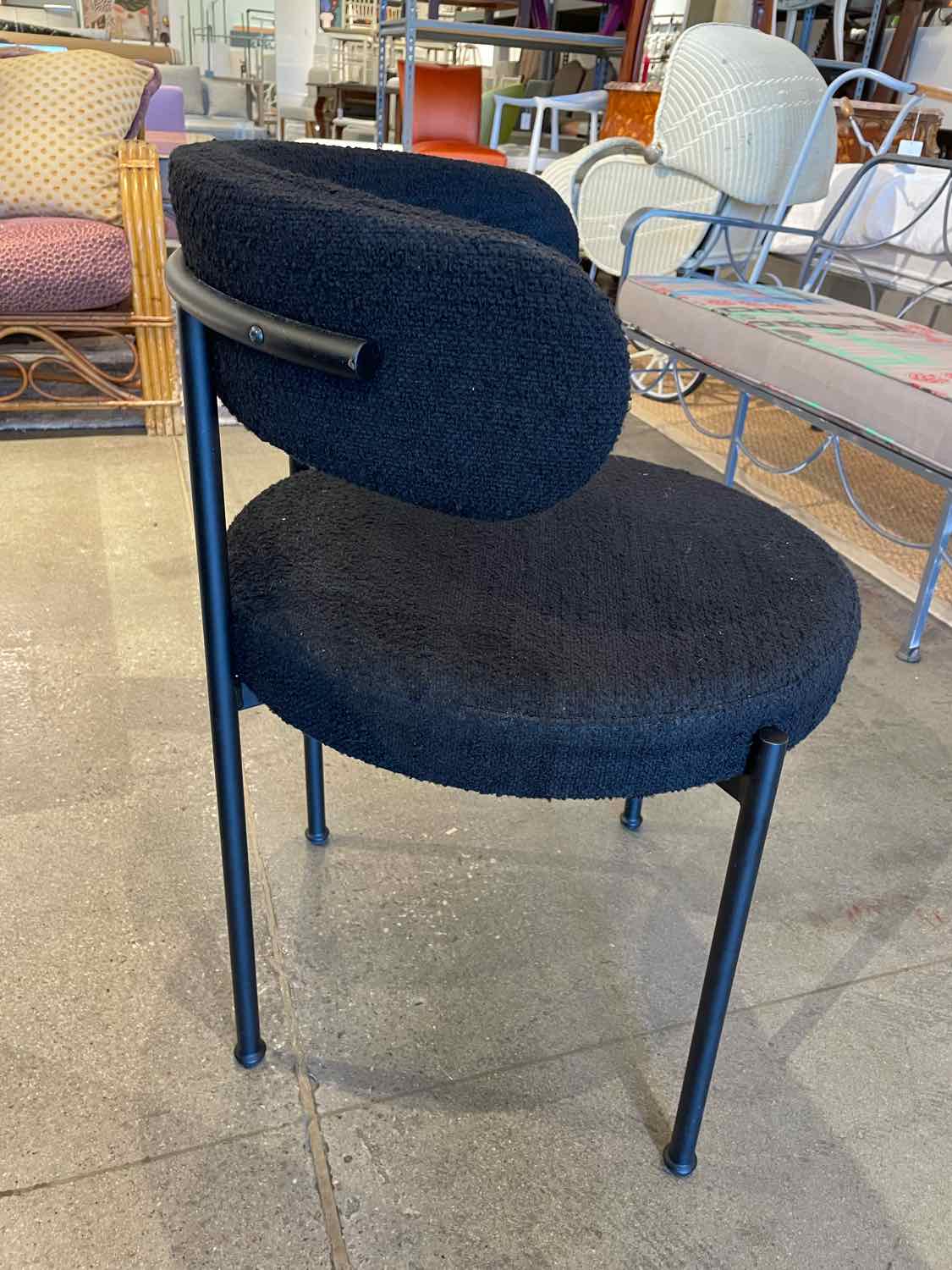 SET of 6 Black Boucle Chairs w/ Metal Legs