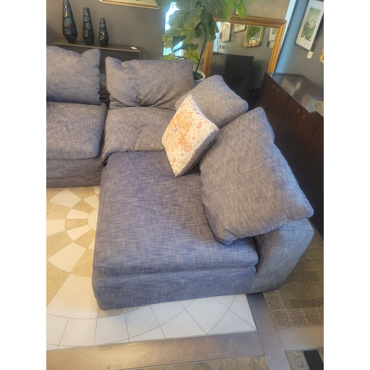 Custom Luxe Cloud Modular Sectional in Navy Perennials Textured Linen by RH - colletteconsignment.com