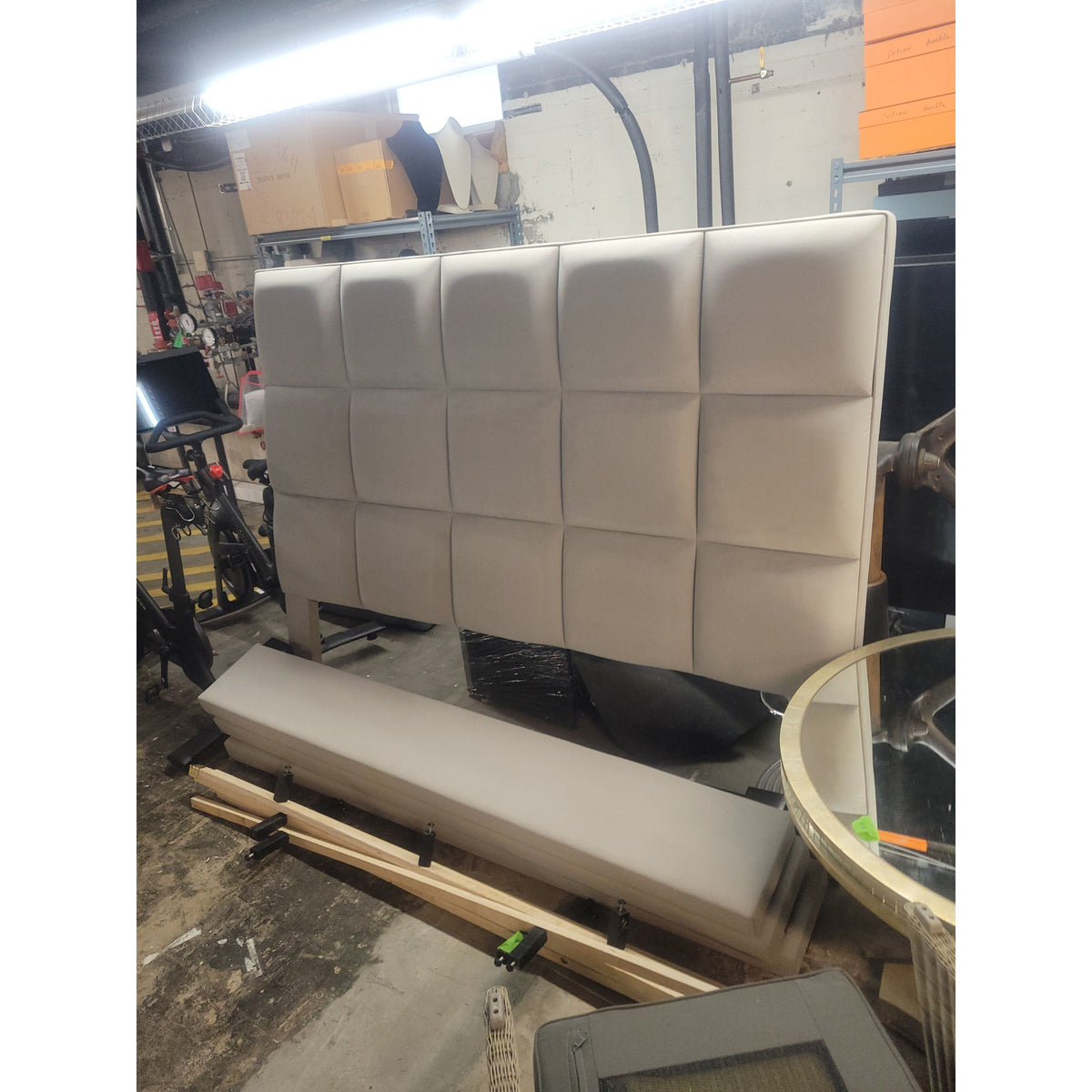 King-Sized Gray Upholstered Panel Bed