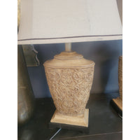 PAIR of Ornate Resin Table Lamps w/ Linen Shades (AS IS)