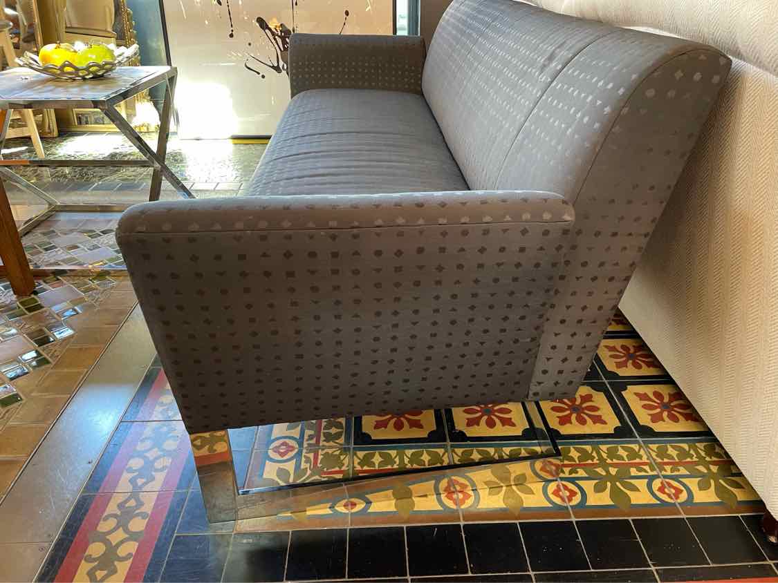 Gray Diamond Pattern Upholstered Sofa on Chrome Legs by Donghia (AS IS) - colletteconsignment.com