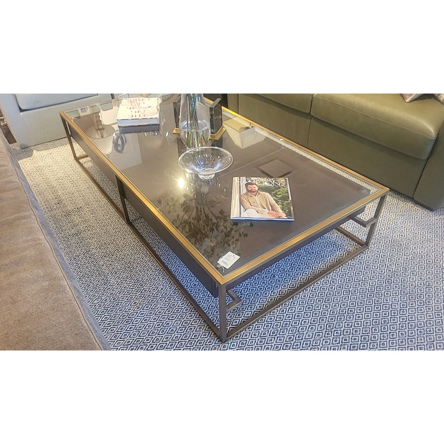 Large Bernhardt 4-Drawer Brass Coffee Table w/ Glass Top 72"L x 36"W x 14"H