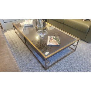 Large Bernhardt 4-Drawer Brass Coffee Table w/ Glass Top 72"L x 36"W x 14"H