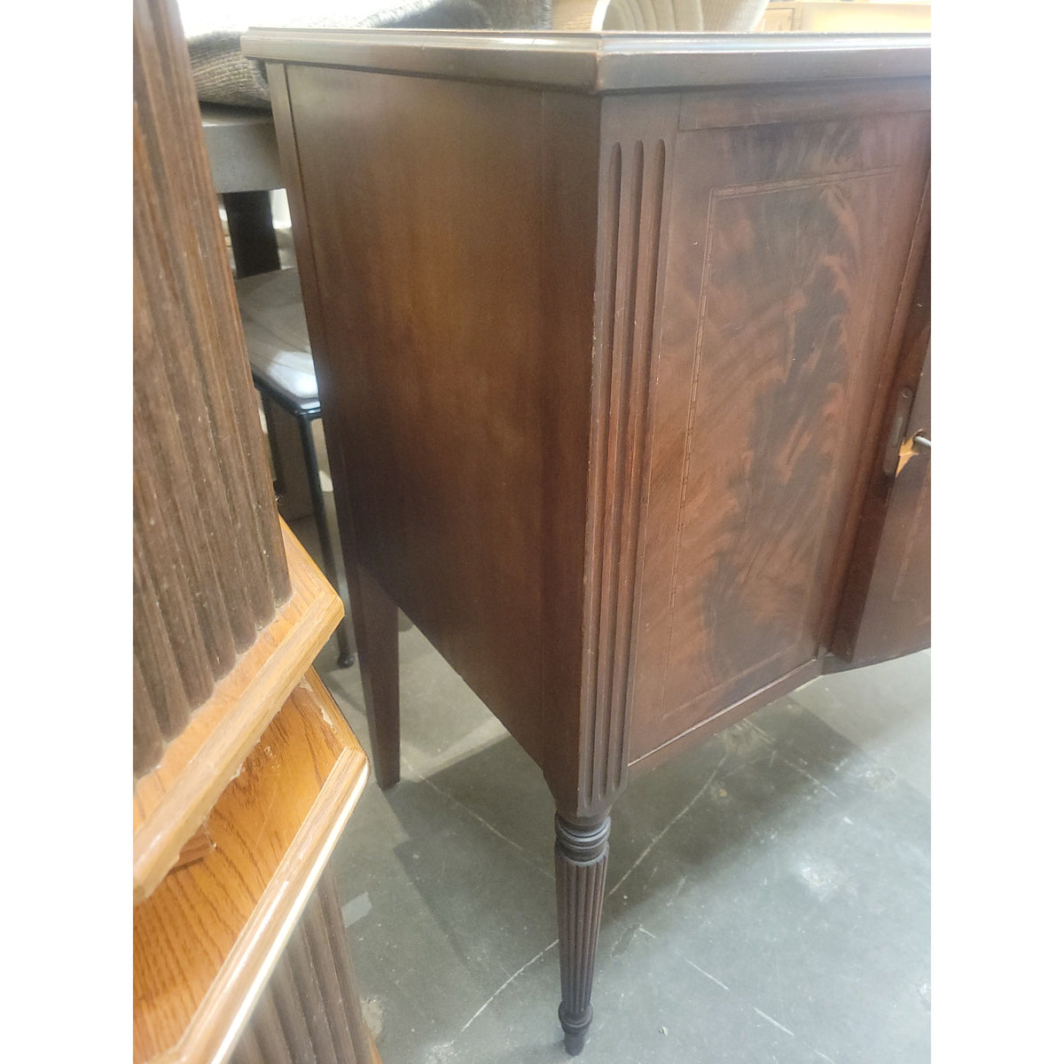Antique Dark Wood Sideboard Server Cabinet w/ Key (AS IS) - colletteconsignment.com