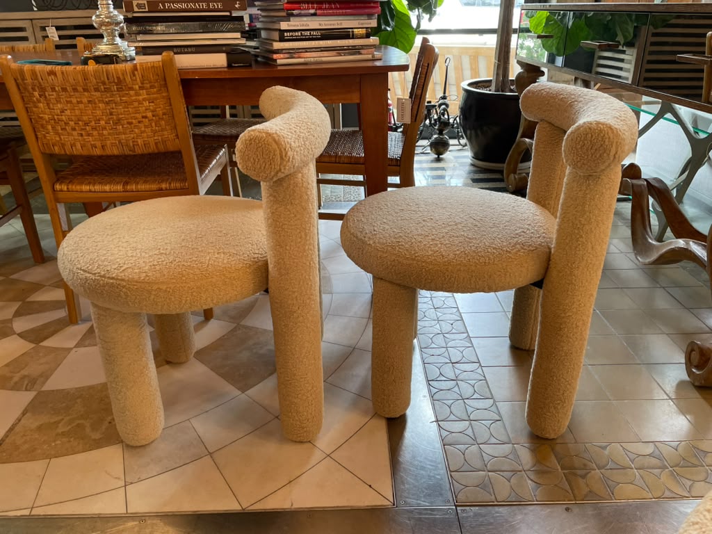 Set of 6 Cream Boucle Dining Chairs
