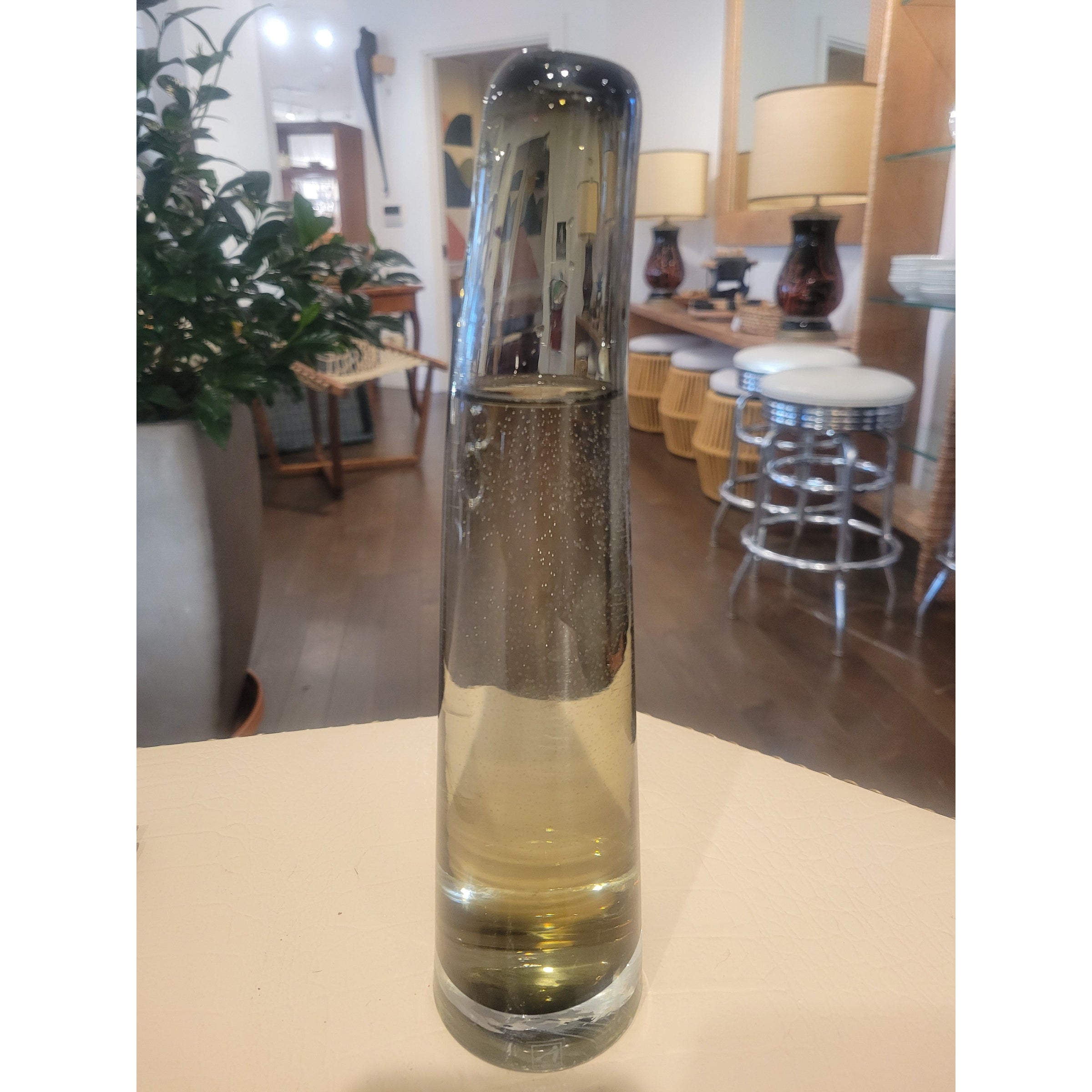 Tall Curved Smoked Glass Bud Vase