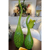 Pair of Hand-Blown Art Glass Vases with/ a Twisted Neck & Green Swirl Pattern