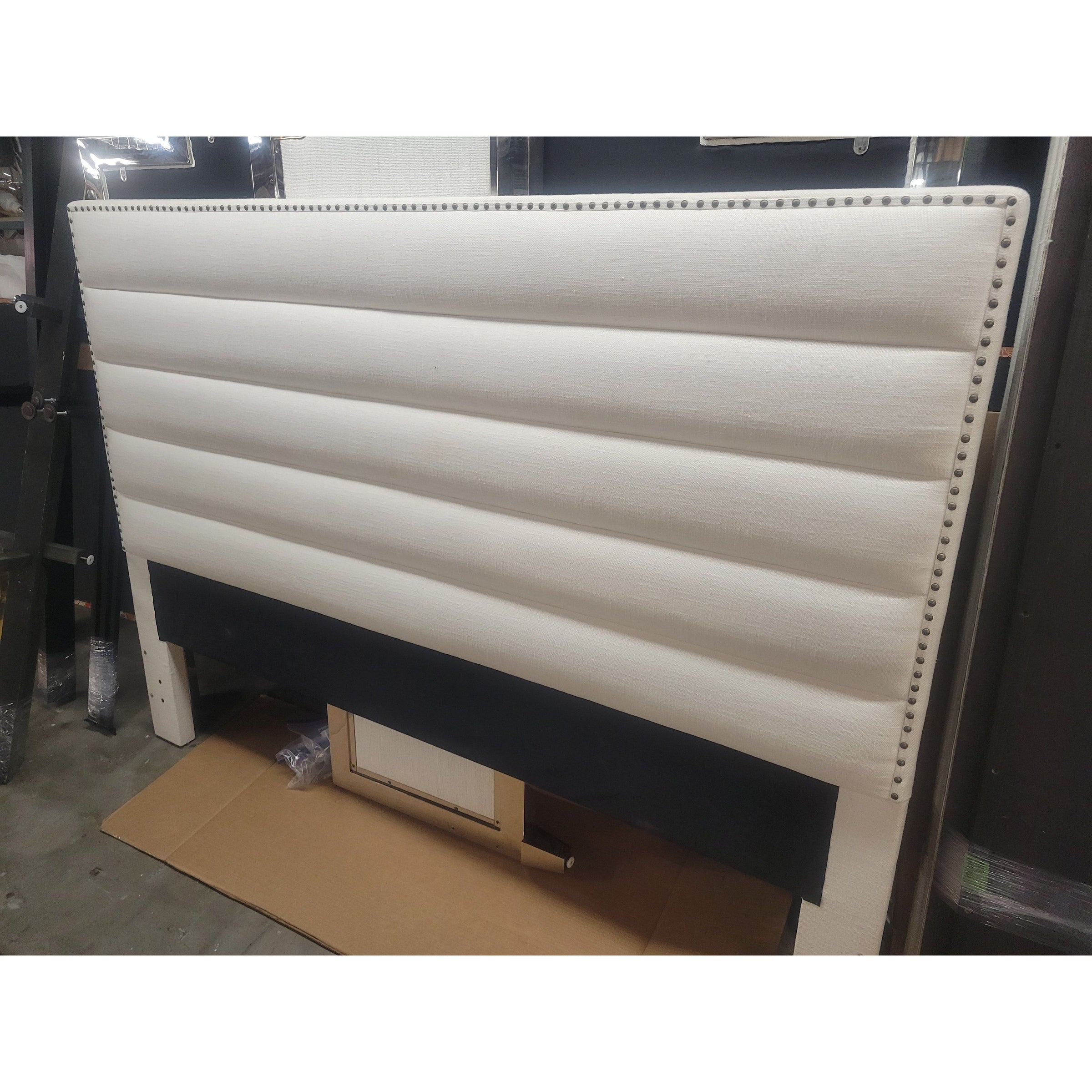 King-Sized Nailhead Beige Upholstered Bed by RH