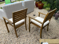 Pair of Teak Outdoor Dining Chair w/ White Cushions