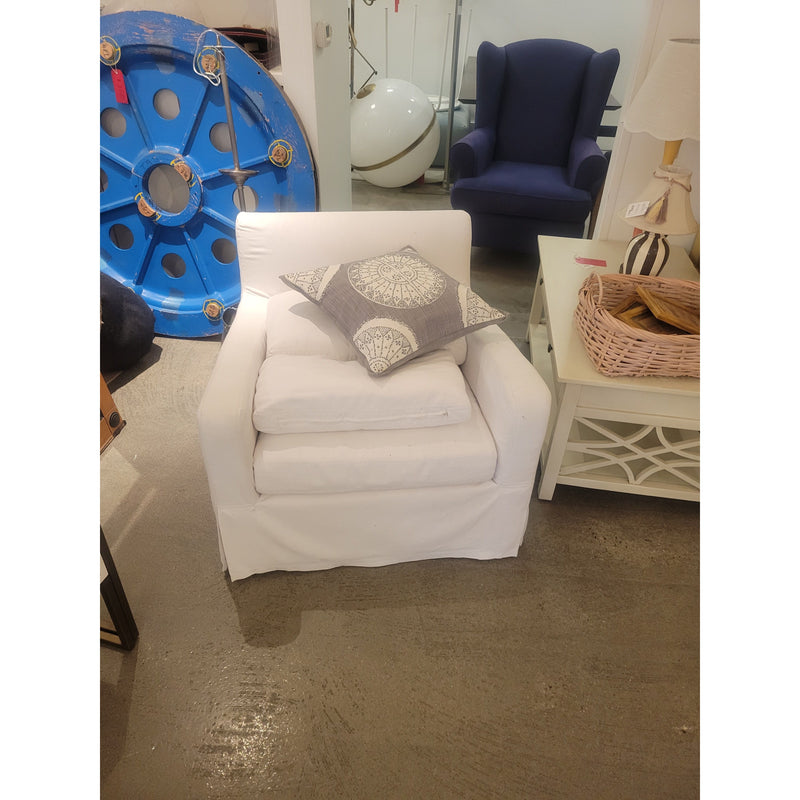 PAIR of Belgian Slipcover Slope Arm Chairs in White Performance Linen by RH