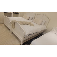 White Wood Twin-Sized Bed w/ Floral Accents by Pottery Barn - colletteconsignment.com