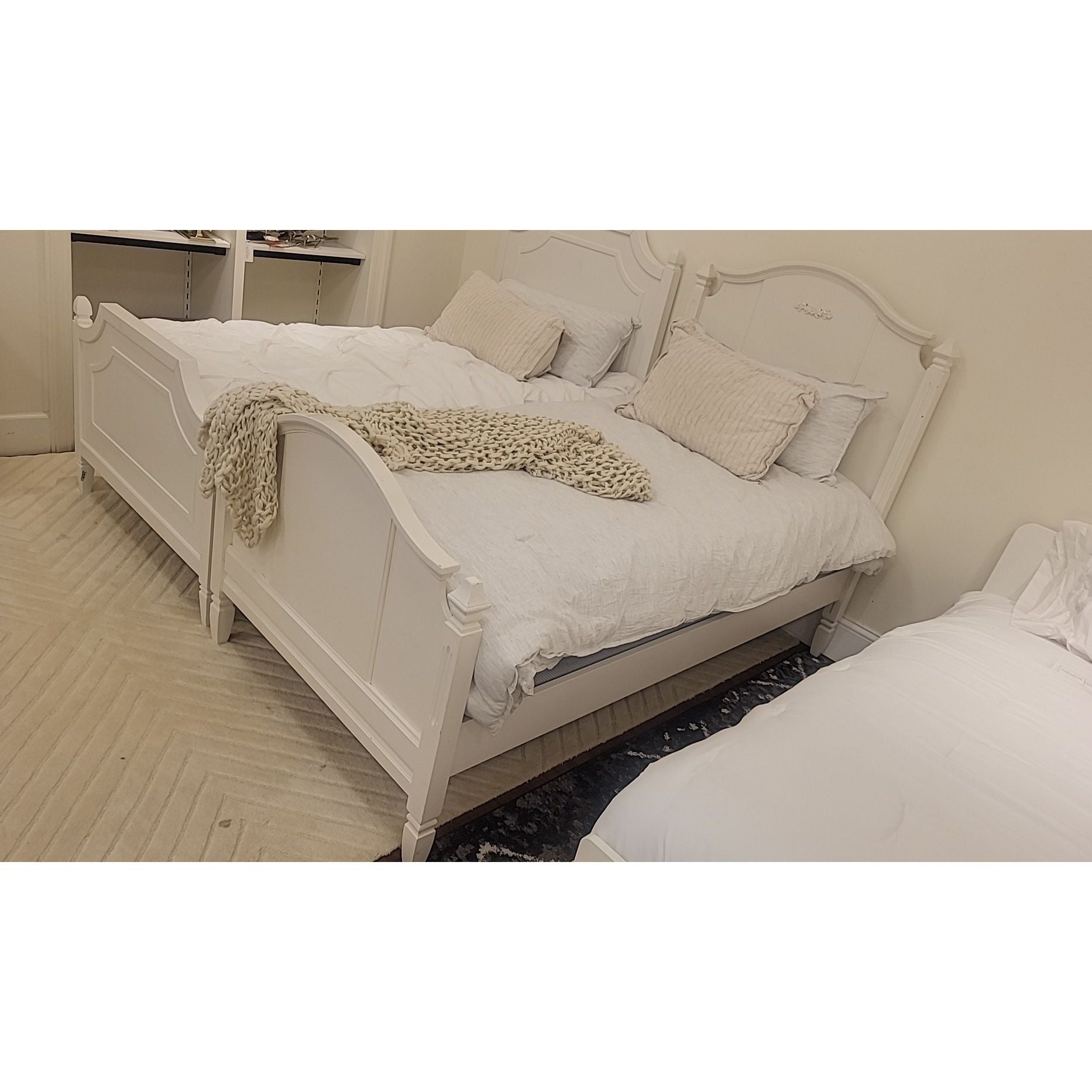White Wood Twin-Sized Bed w/ Floral Accents by Pottery Barn - colletteconsignment.com