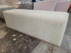 White Sheepskin Block Bench on Oak Base