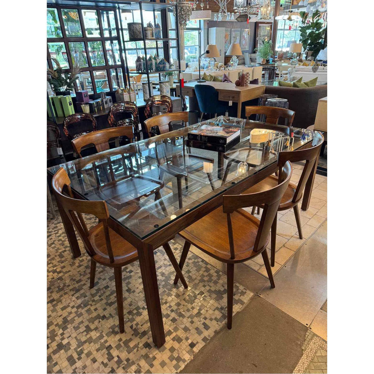 'Parsons' 5-ft Walnut Dining Table w/ Glass Top