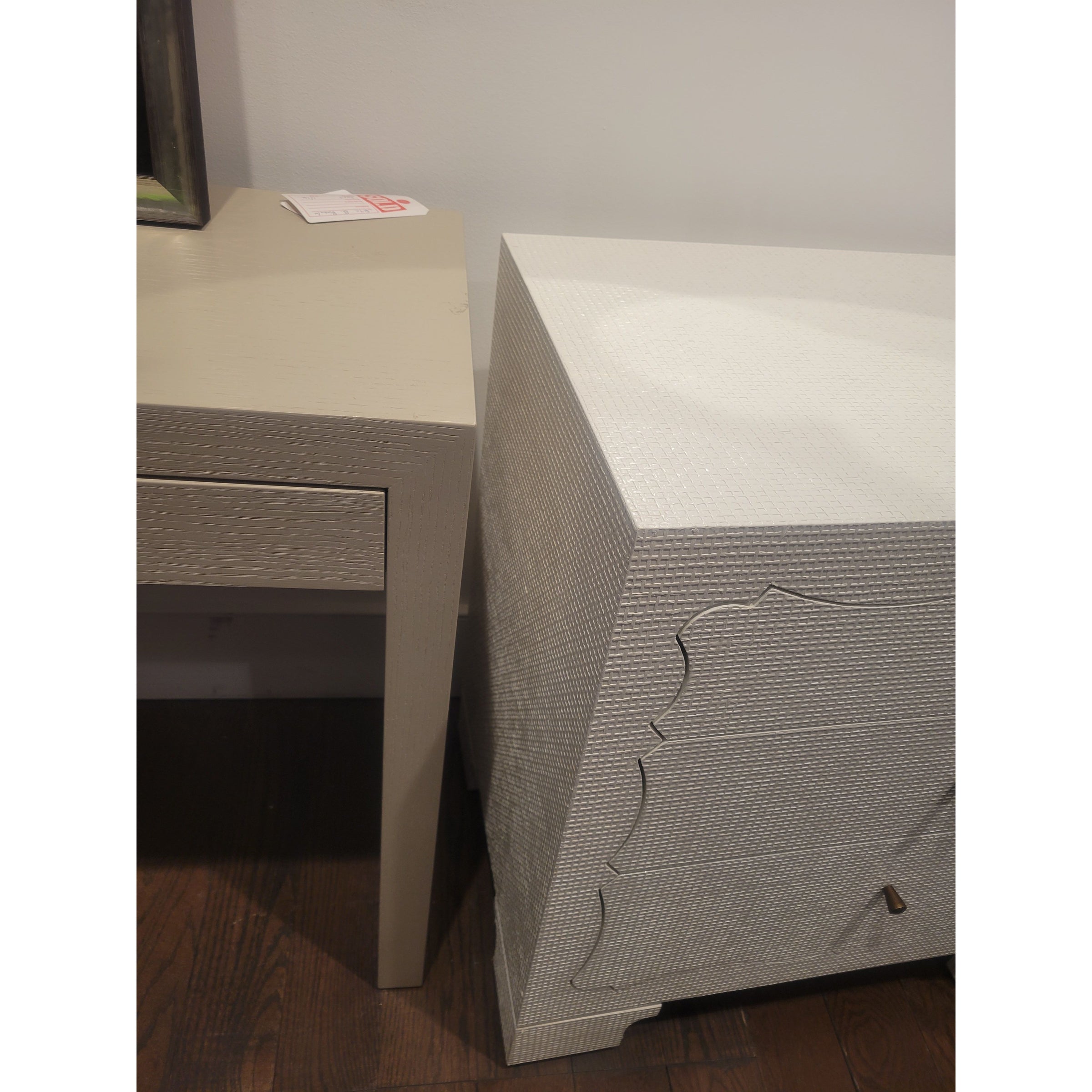 India White Faux Linen / Grasscloth 3-Drawer Nightstand by Dear Keaton - colletteconsignment.com