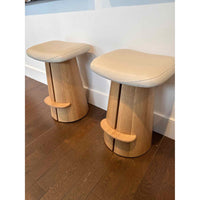 Pair of Counter Stools w/ Tuscan Leather Bisque Seat 17"W x 14"D x 25"H