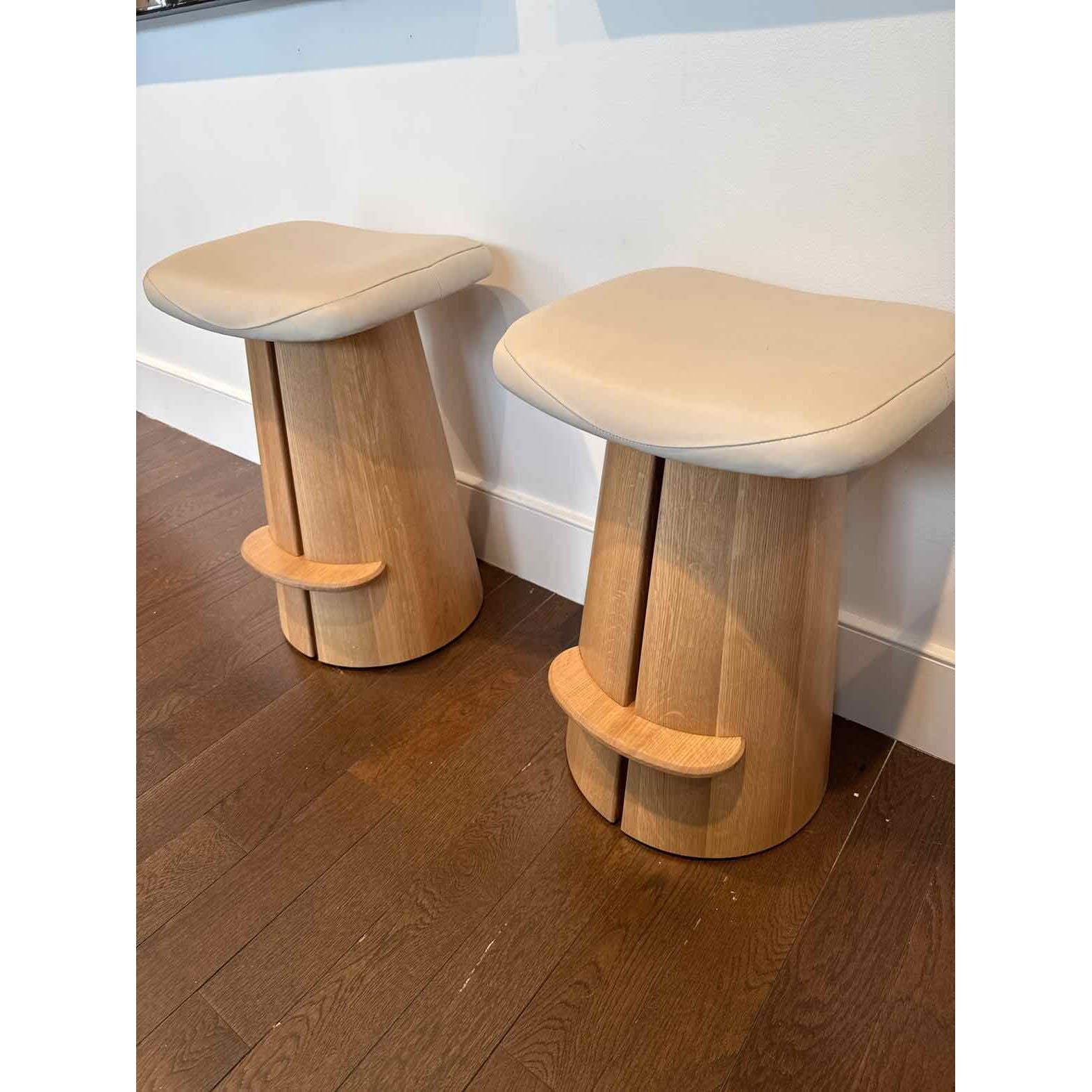 Pair of Counter Stools w/ Tuscan Leather Bisque Seat 17"W x 14"D x 25"H