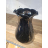 Black Glass Vase w/ Ruffled Edge Rim