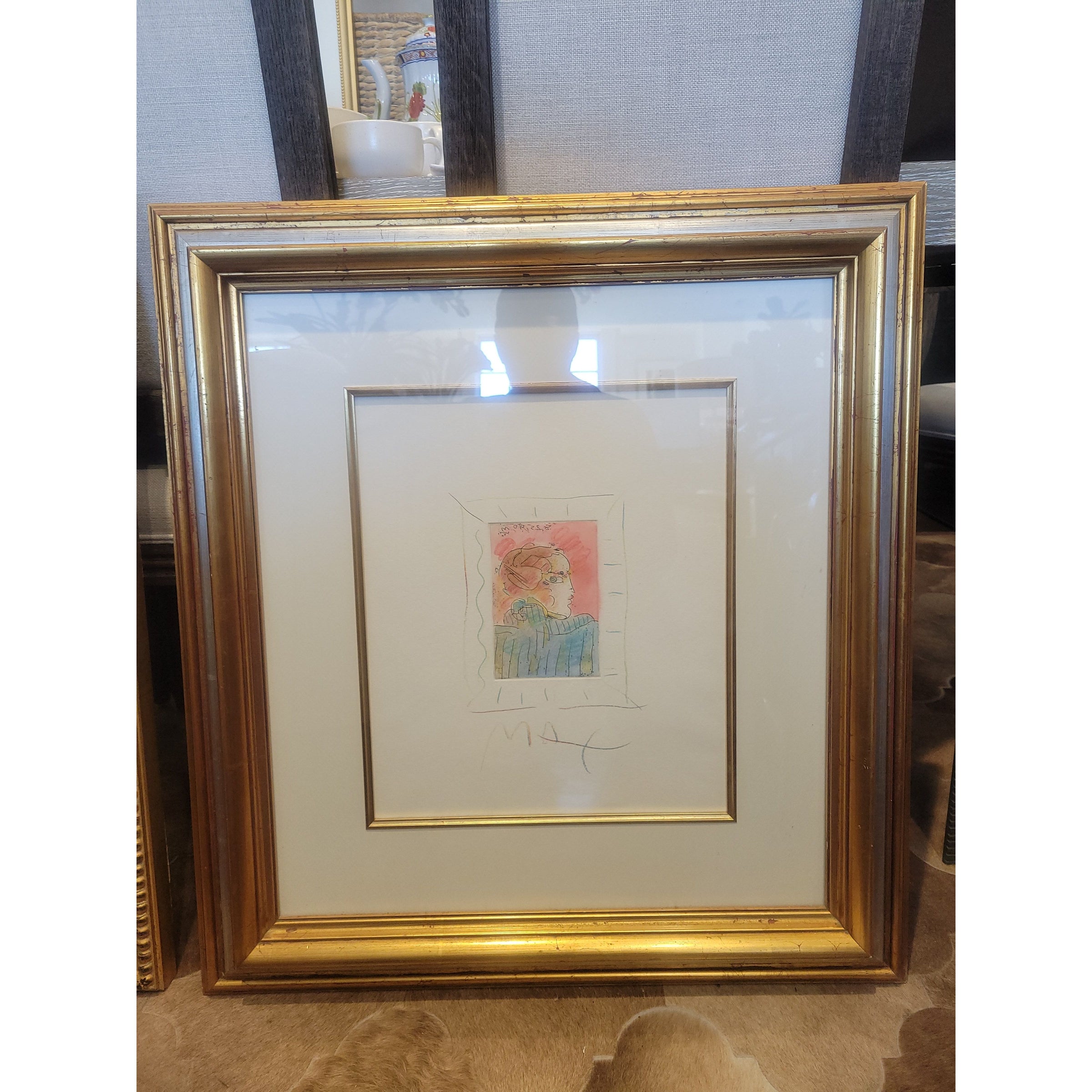 2003 Original Colored Pencil Drawing by Peter Max in Gold Frame - colletteconsignment.com