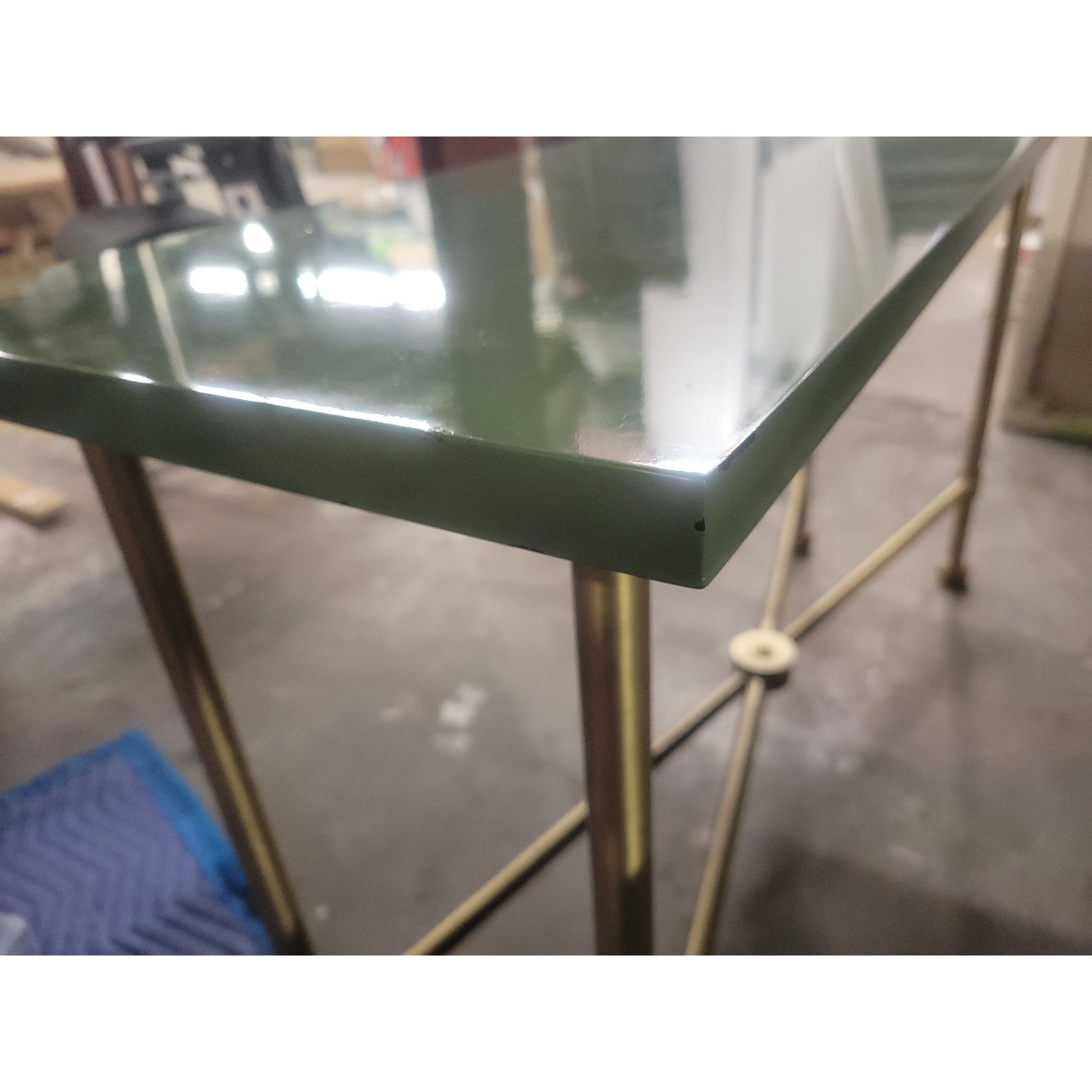 Custom KRB Brass Console Table w/ Green Lacquer Top by Lacquer Co. (AS IS)