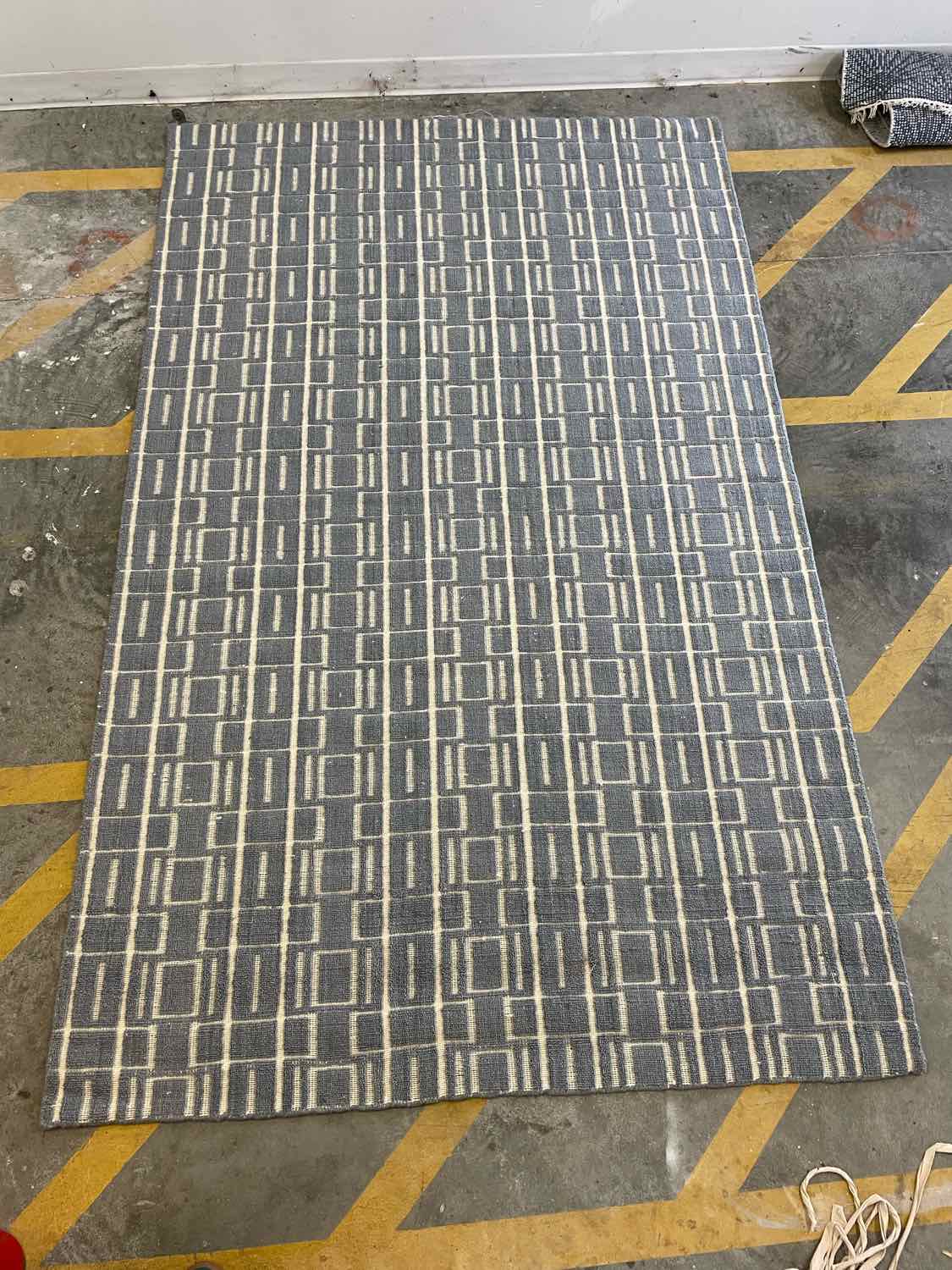 5' x 8' Beige Squares on Navy Rug #56