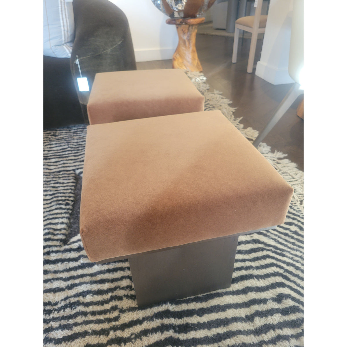 Mohair Brown Sugar "Mulberry" Ottoman w/ Charcoal Ash Base