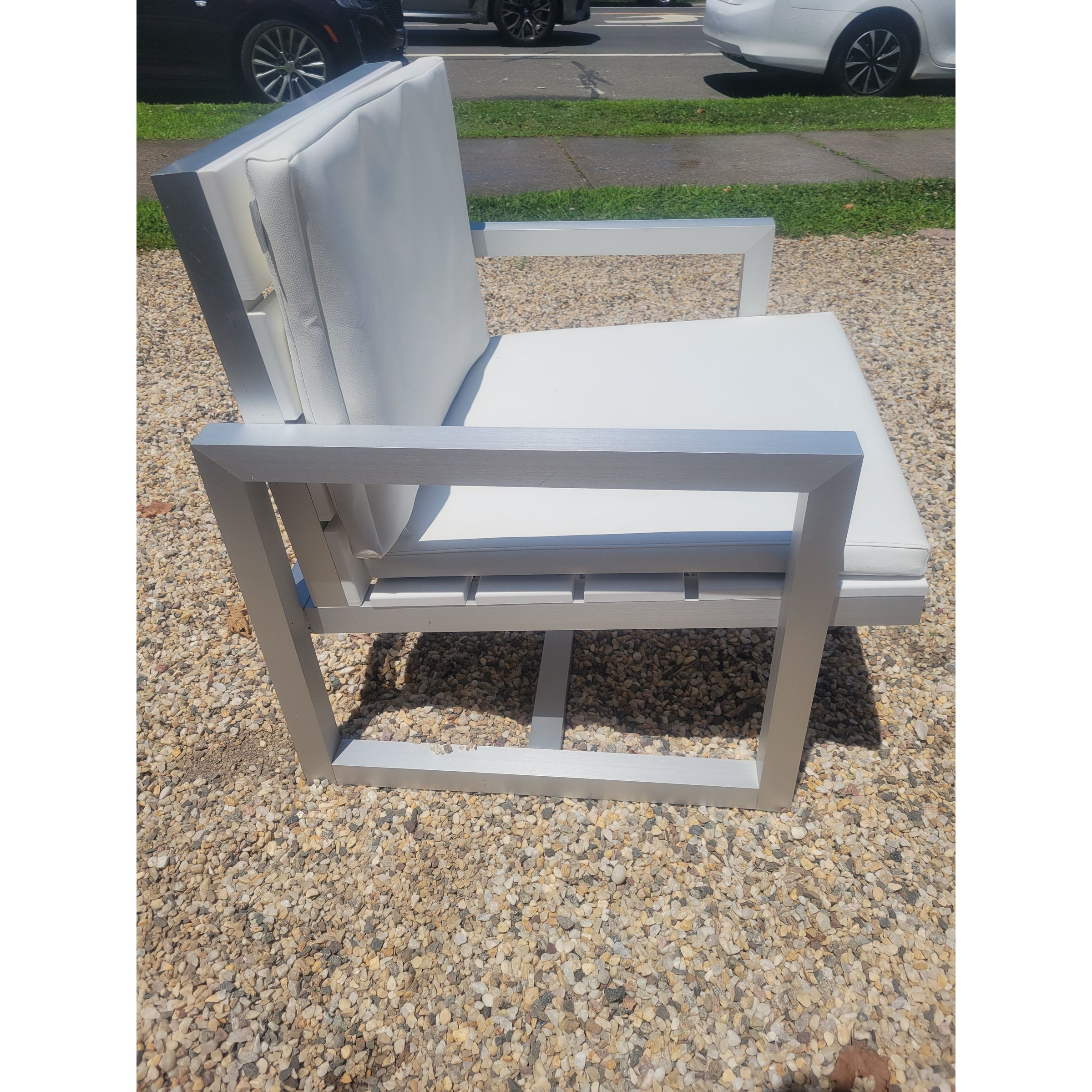 PAIR of Aluminum Lounge Chairs w/ White Poly Cushions by Gandia Blasco