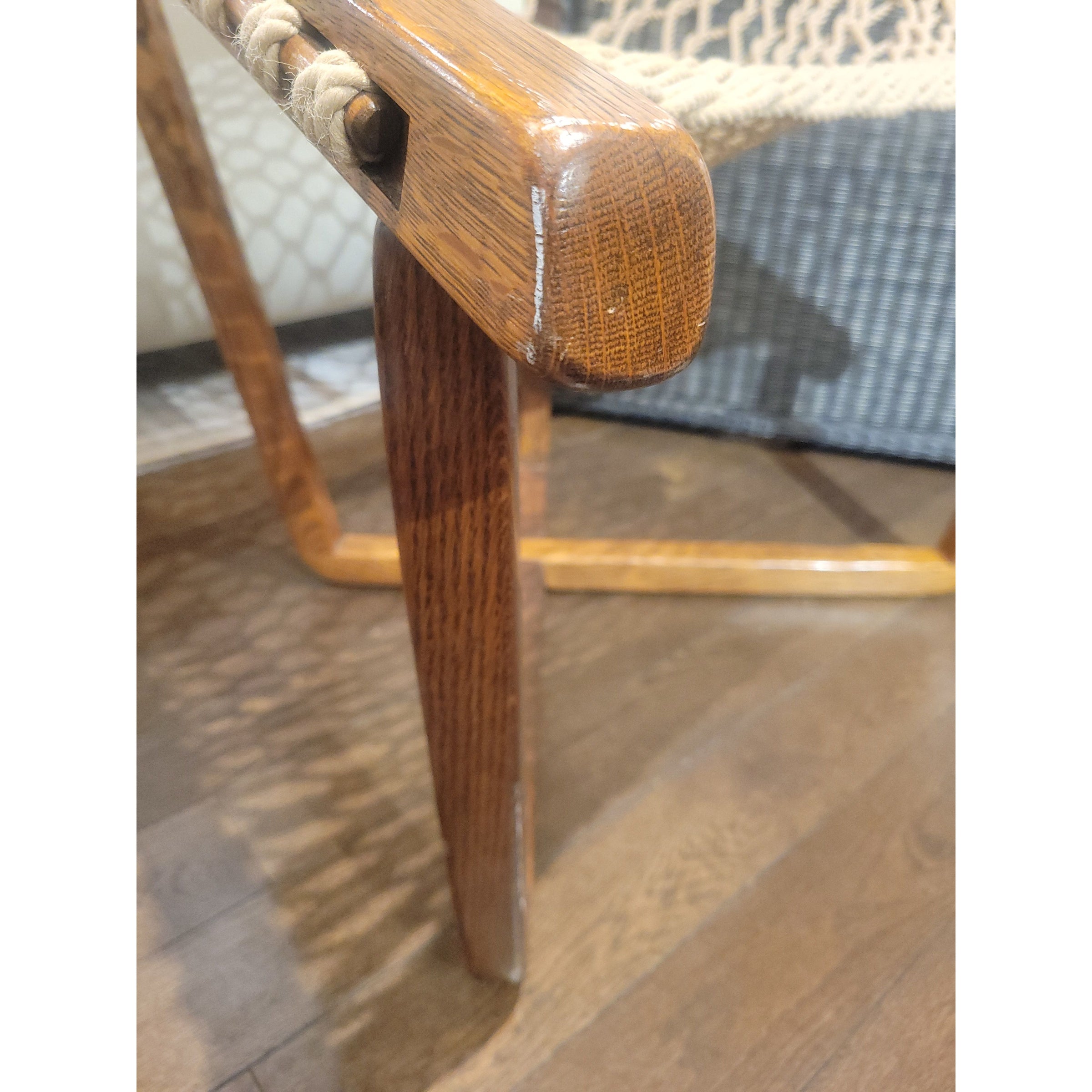 Vintage Swedish Oak & Rope Hammock Lounge Chair