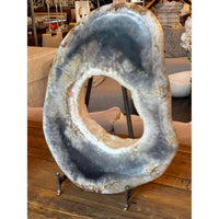 Petrified Wood Ring Sculpture on Iron Stand