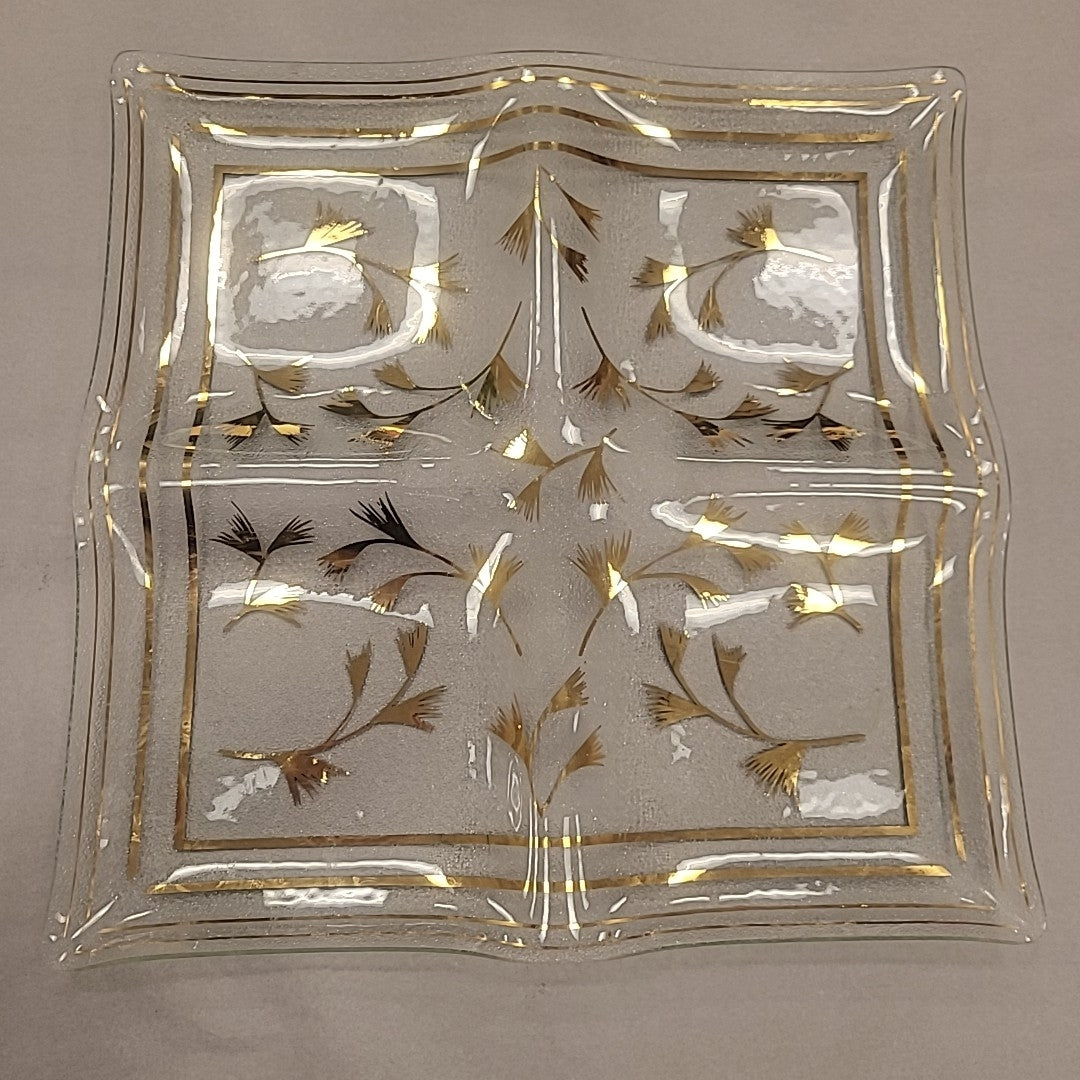 MCM Branches Gold Glass 4-Section Square Platter