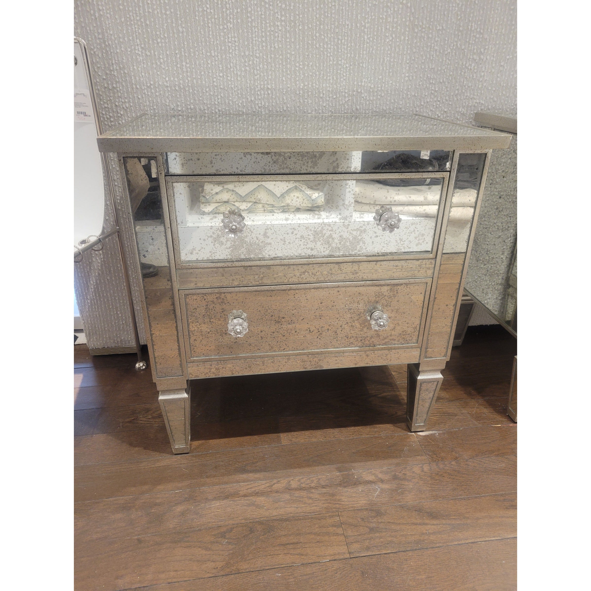 PAIR of Antiqued Mirror Glass Nightstands