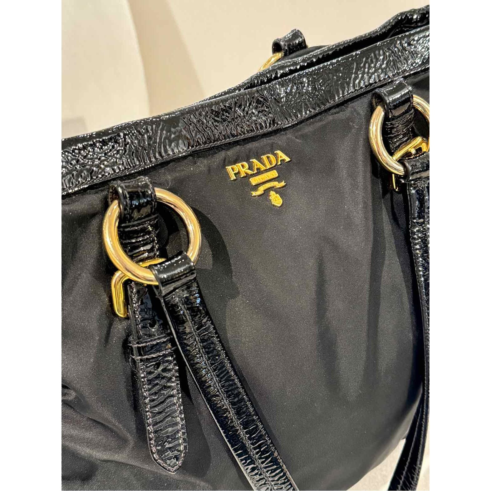 Women's Prada Exspandable Black Satchel w/Gold Hardware