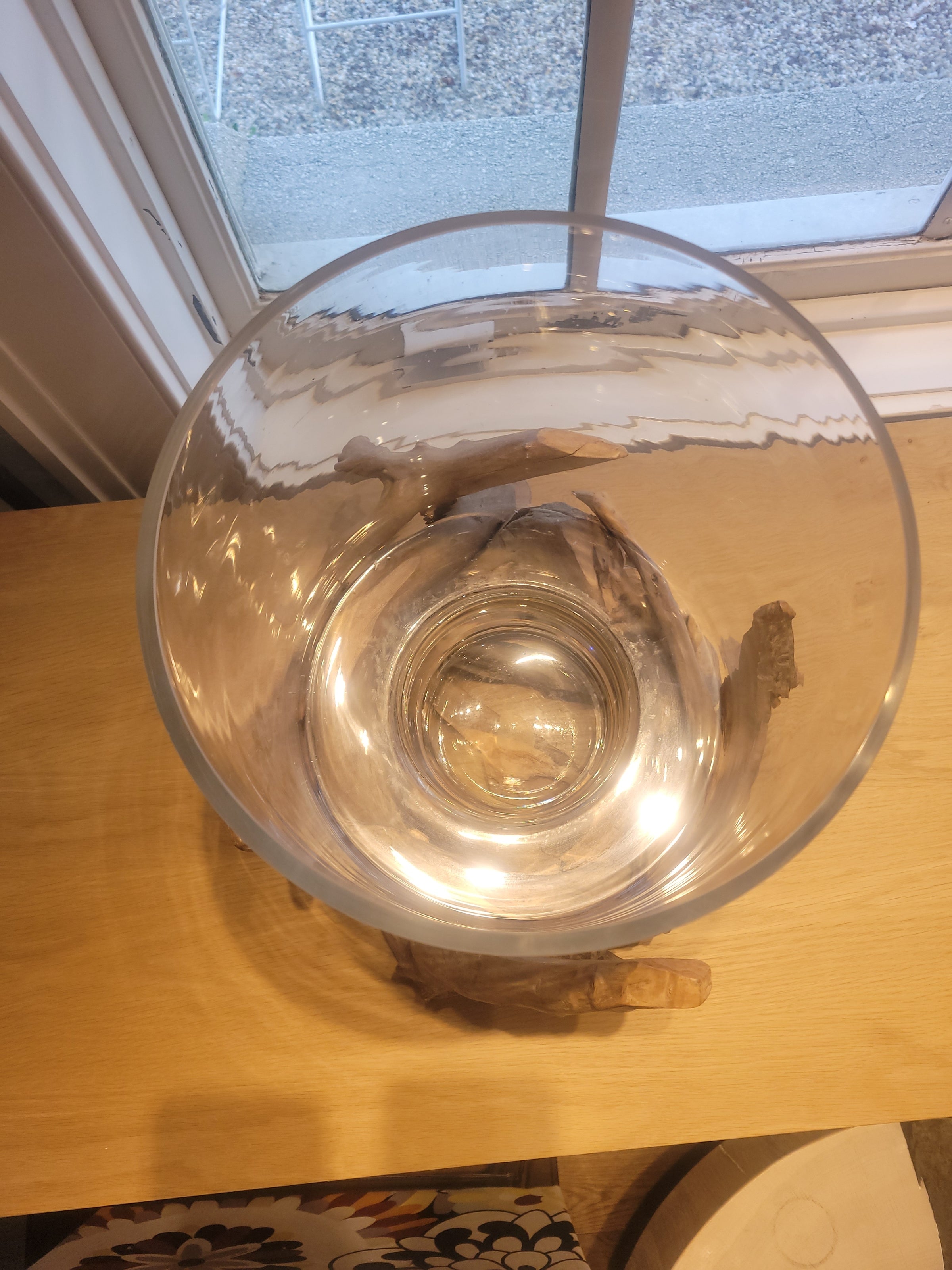 Glass Hurricane on Driftwood Base