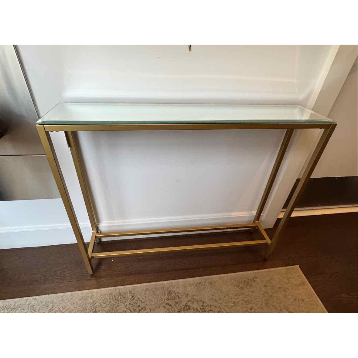 Dark Brass Console Table w/ Beveled Mirror Glass Top