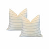 Pair of Custom Linen Pillows with/ Blue Stripe and Navy Blue Backing with Down I