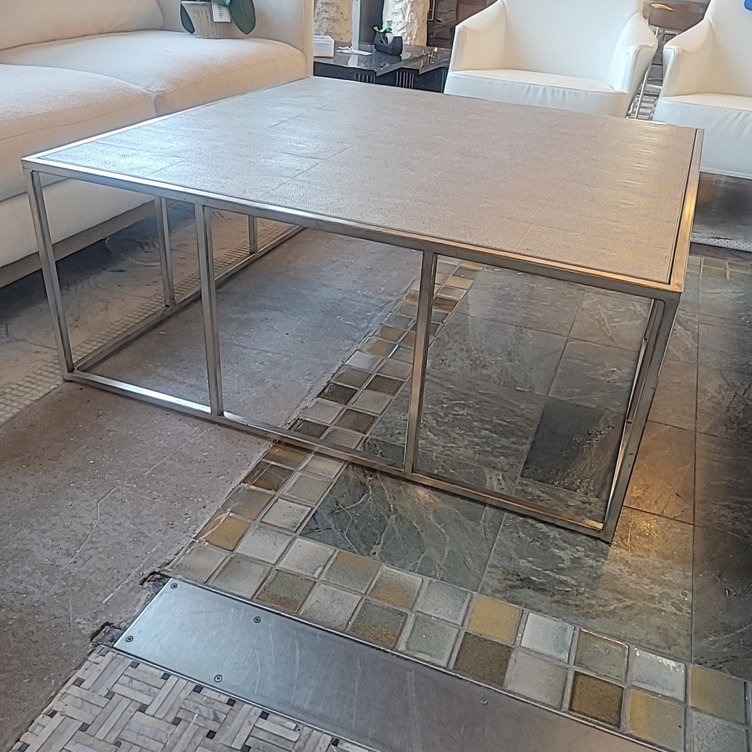 Vista Square Shagreen Cocktail Table on Antiqued Silver Base by Vanguard