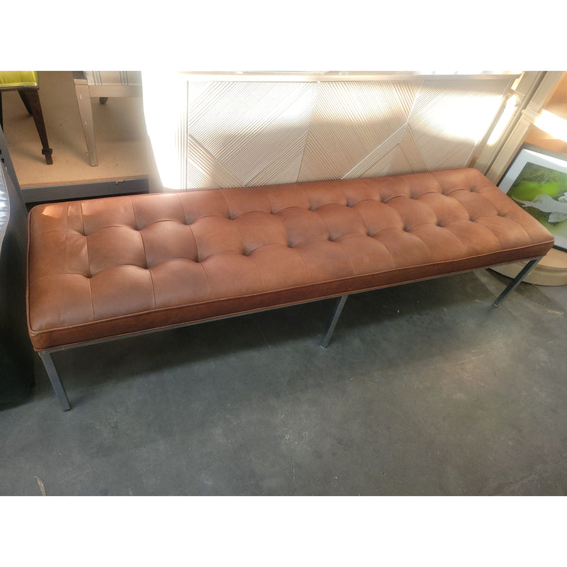 Florence Knoll Style Brown Leather & Chrome Bench by Mueller - AS IS