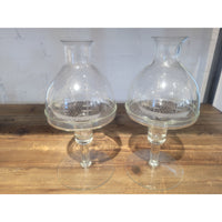 PAIR of Clipper Ships Etched Crystal Candle Holders
