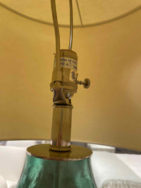 Green Glass Table Lamp on Acrylic Base w/ White Shade