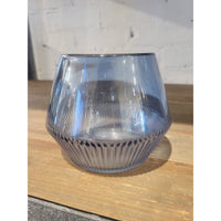 Short Navy Glass Vase w/ Ribbed Bottom