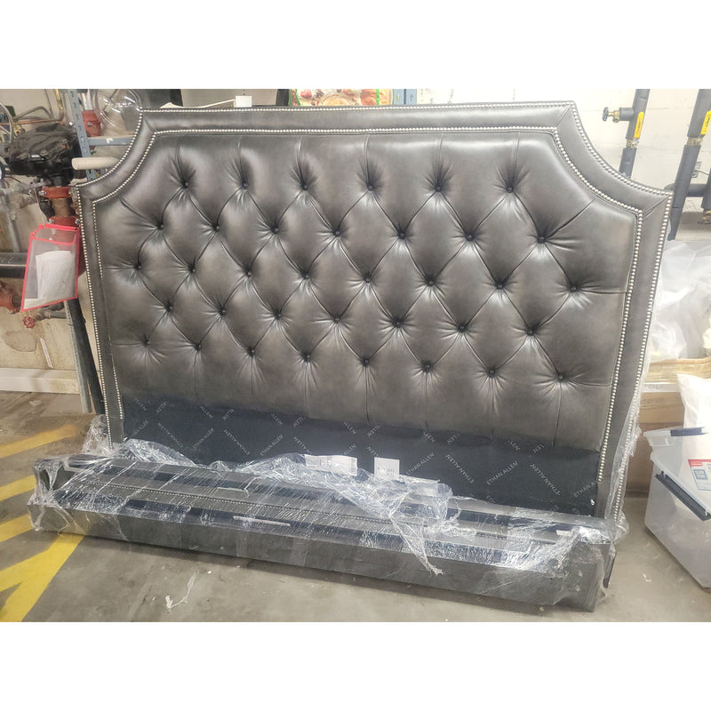 King-Sized 'Lianna' Tufted Charcoal Leather Bed Frame by Ethan Allen - colletteconsignment.com