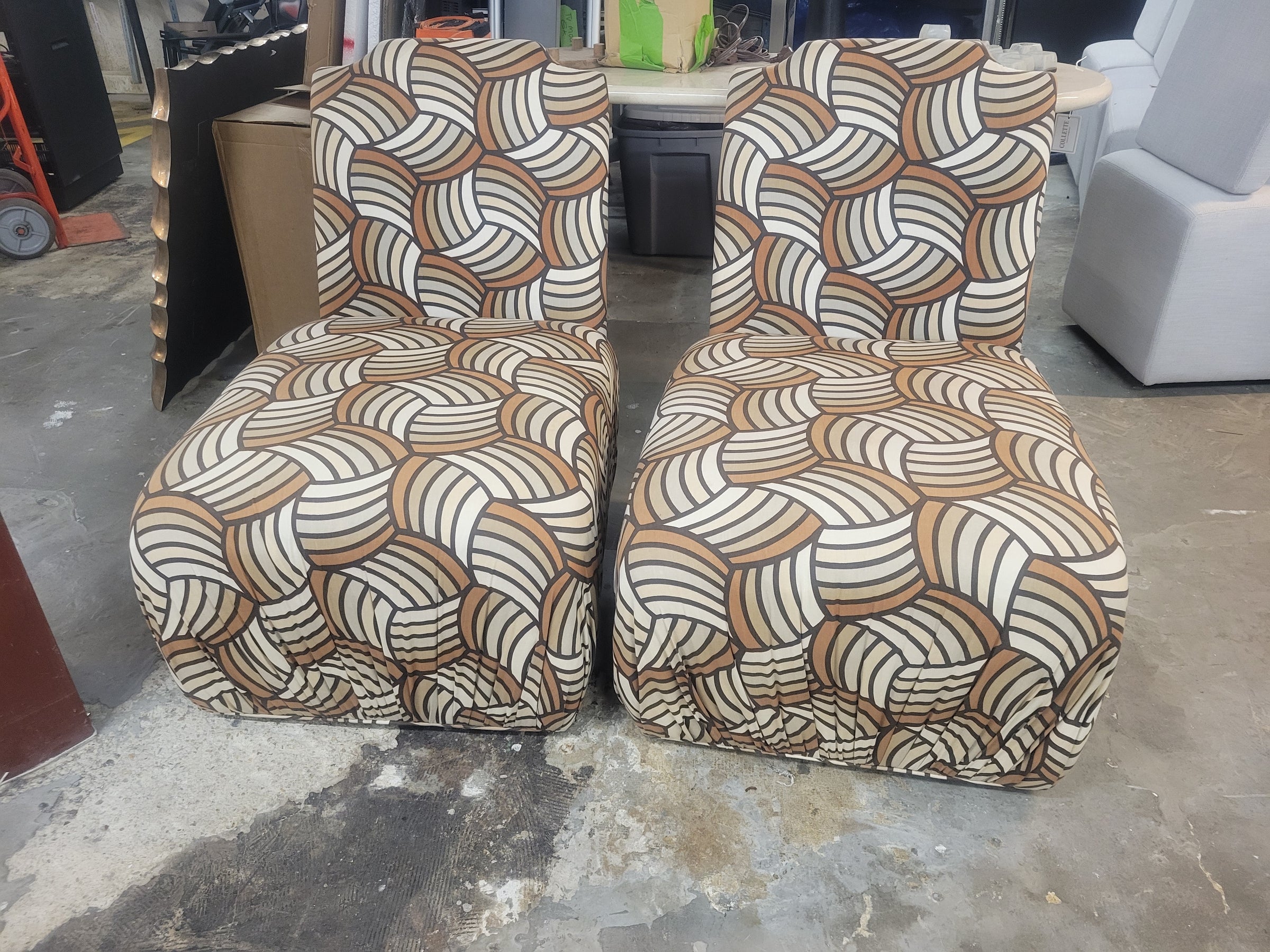 PAIR of MCM Armless Lounge Chairs w/ Custom Upholstery