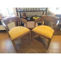 PAIR of Barrel Back Wood Chairs w/ Gold Seats