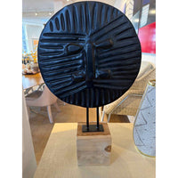 African Shield Hand-Carved Sculpture Made From Ebony Teak on Stand 15.5"L x 6"W - colletteconsignment.com