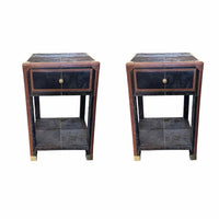 PAIR of 'Branden' Dark Brown Hair-on-Hide Leather Nightstands by Made Goods